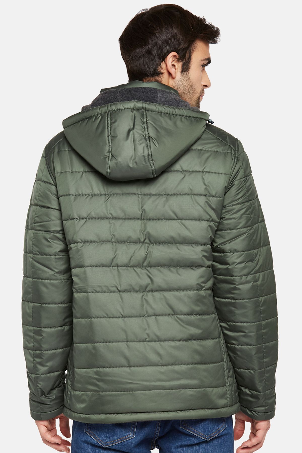 Olive Fleece Lined Puffer Jacket | Men